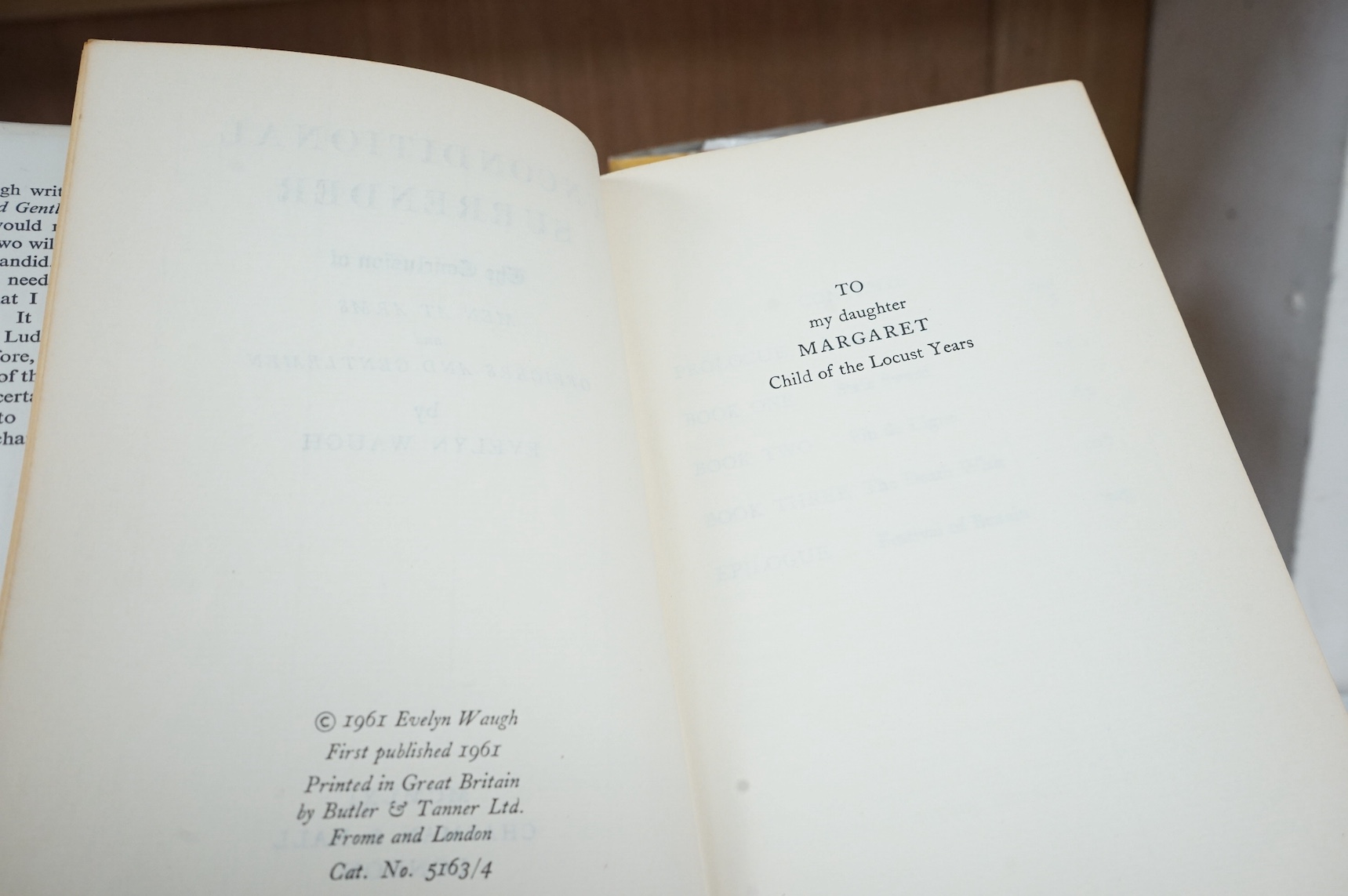 Six various Evelyn Waugh books and another by George Orwell to include Put Out More Flags, Men At Arms, Officers and Gentlemen, Unconditional Surrender, Scott-Kings Modern Europe, Love Among The Ruins and The English Peo